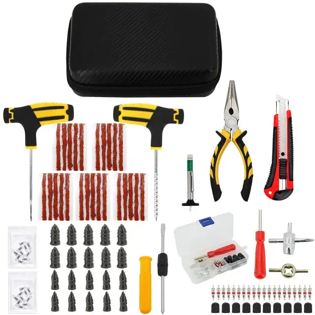 Car & Bicycle Tire Repair Tool Kit – 5-Piece Set with Needle-Nose Pliers, Vacuum Film & Portable Case | Roadside Emergency Puncture Repair
