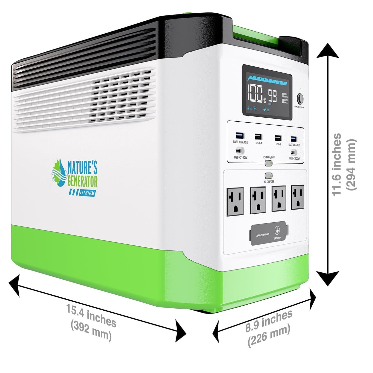 Nature's Generator Lithium 1800 Solar Generator – 1800W Pure Sine Wave, LiFePO₄ Battery, Solar Panel Included | Home Backup, RV & Family Emergency Power