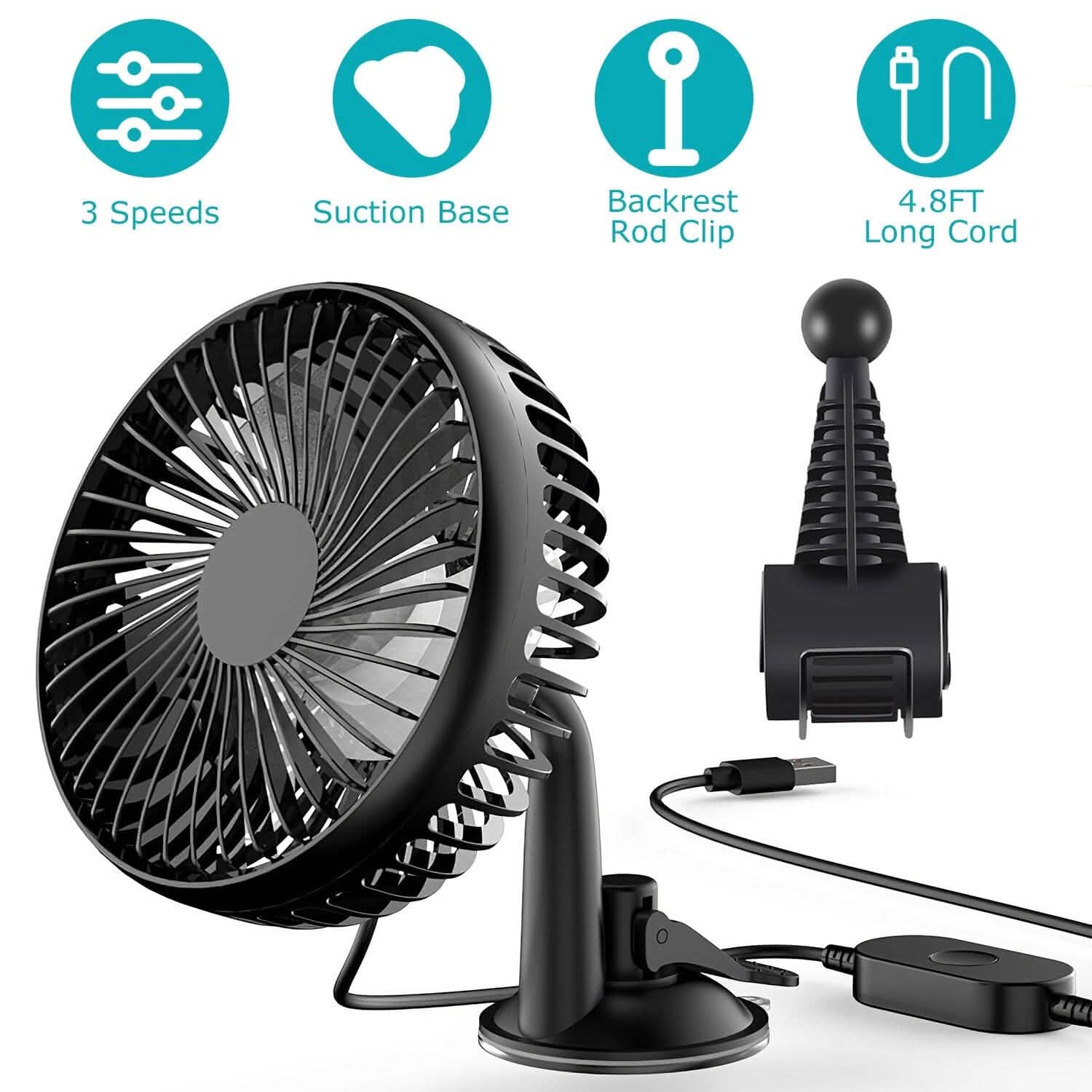 Portable 360° Car Cooling Fan – USB-Powered Comfort & Safety for the Whole Family on the Road