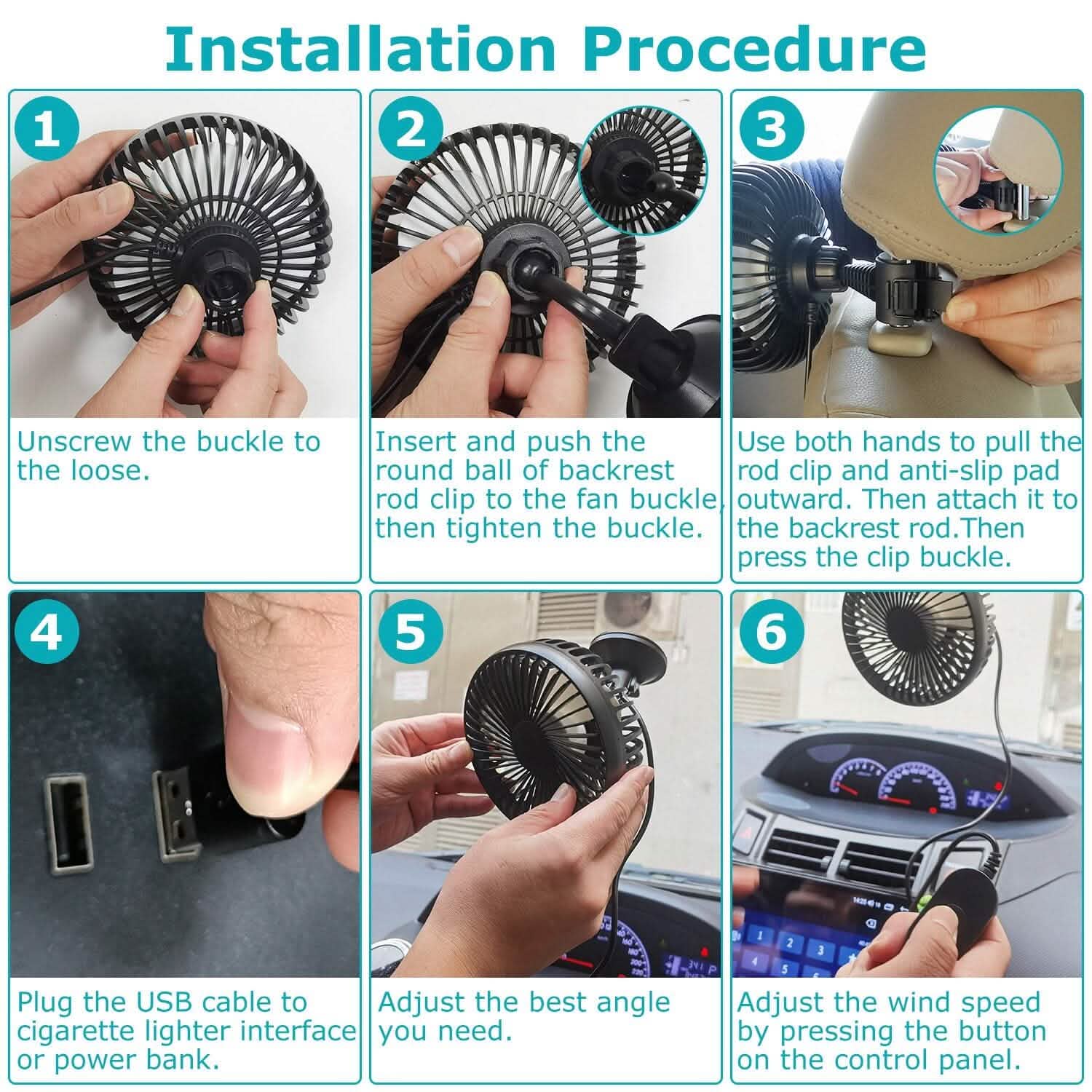 Portable 360° Car Cooling Fan – USB-Powered Comfort & Safety for the Whole Family on the Road