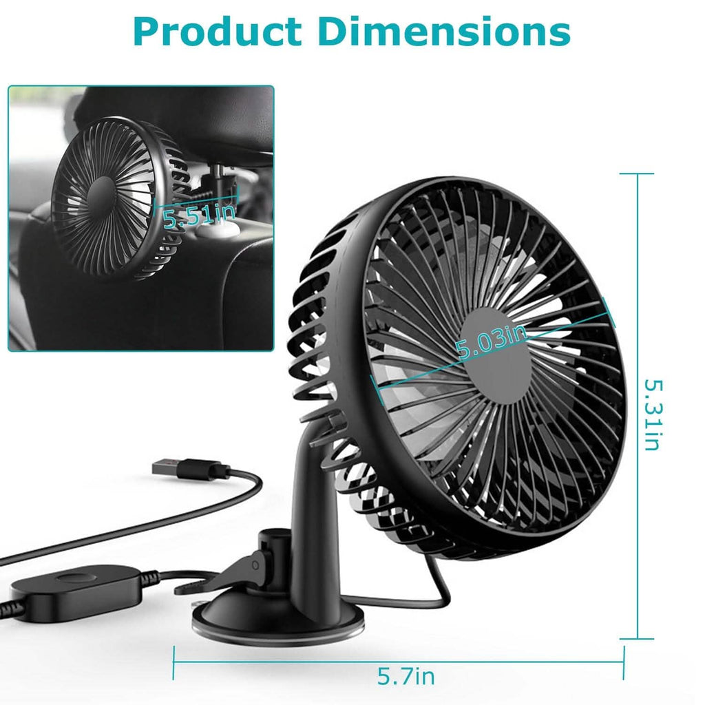 Portable 360° Car Cooling Fan – USB-Powered Comfort & Safety for the Whole Family on the Road