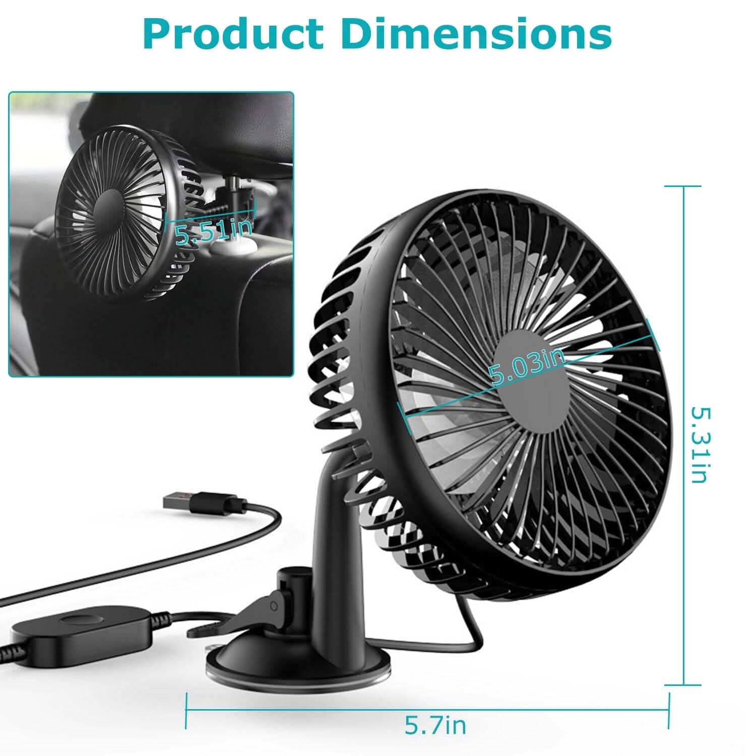 Portable 360° Car Cooling Fan – USB-Powered Comfort & Safety for the Whole Family on the Road