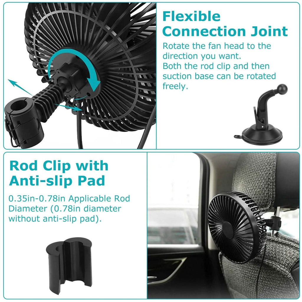 Portable 360° Car Cooling Fan – USB-Powered Comfort & Safety for the Whole Family on the Road