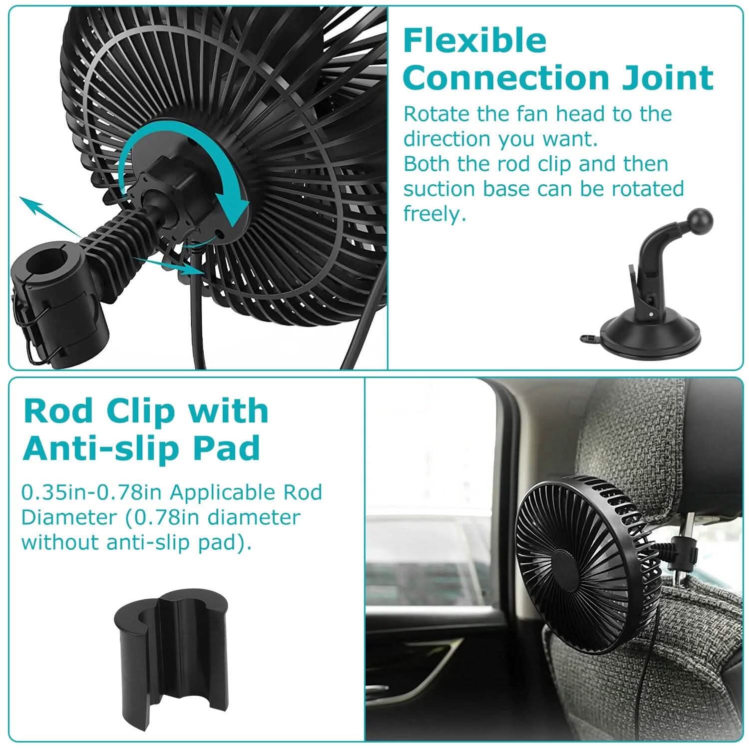 Portable 360° Car Cooling Fan – USB-Powered Comfort & Safety for the Whole Family on the Road