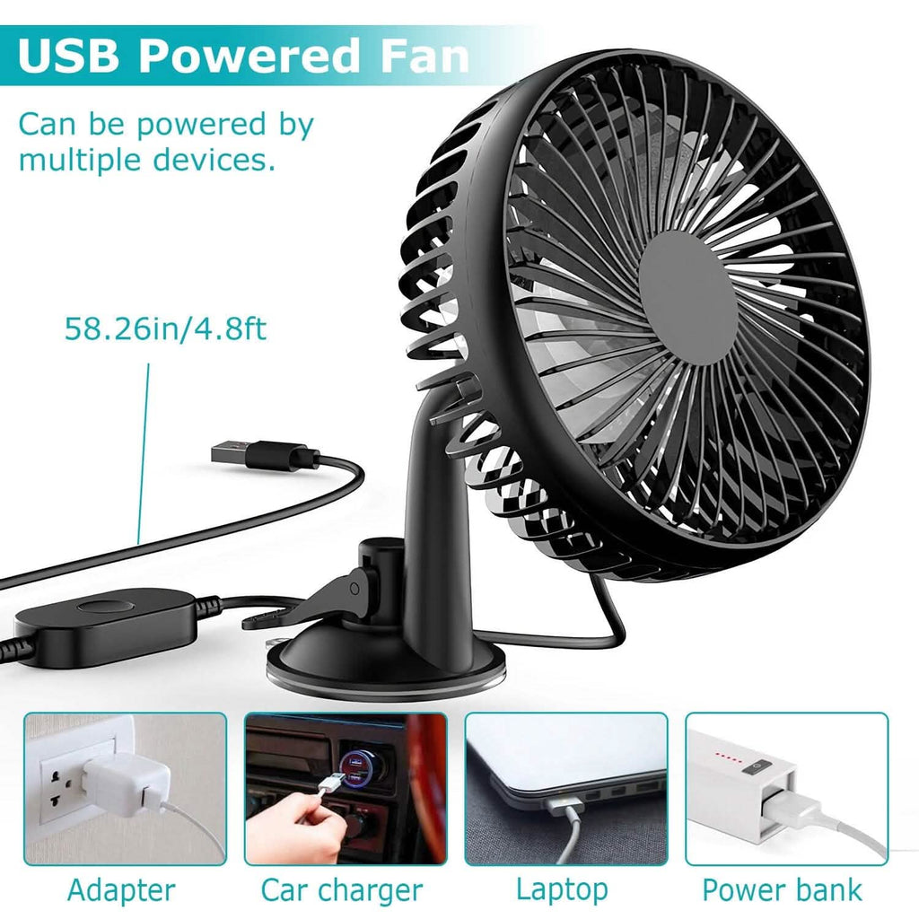Portable 360° Car Cooling Fan – USB-Powered Comfort & Safety for the Whole Family on the Road
