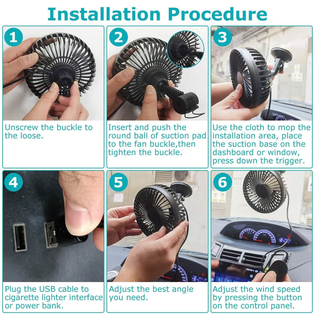 Portable 360° Car Cooling Fan – USB-Powered Comfort & Safety for the Whole Family on the Road
