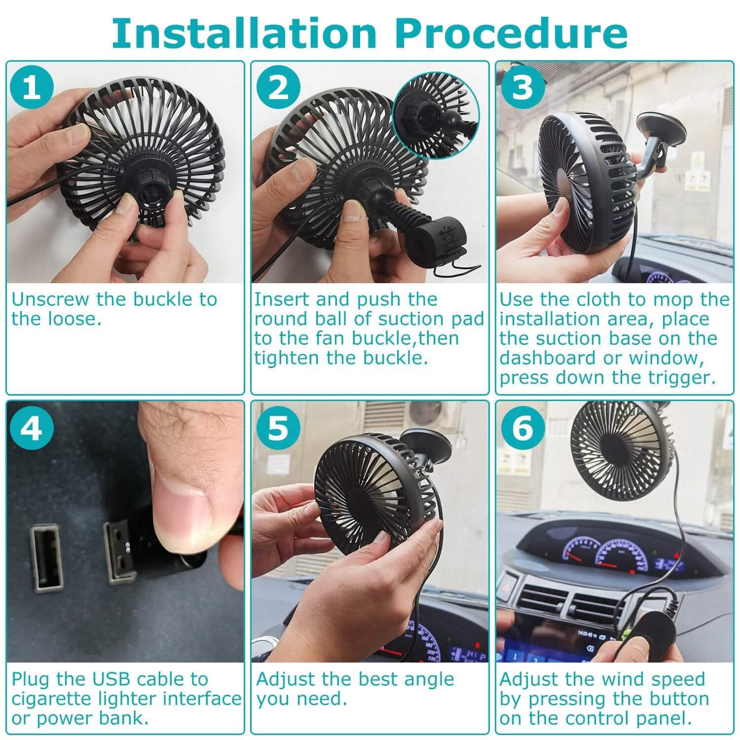 Portable 360° Car Cooling Fan – USB-Powered Comfort & Safety for the Whole Family on the Road
