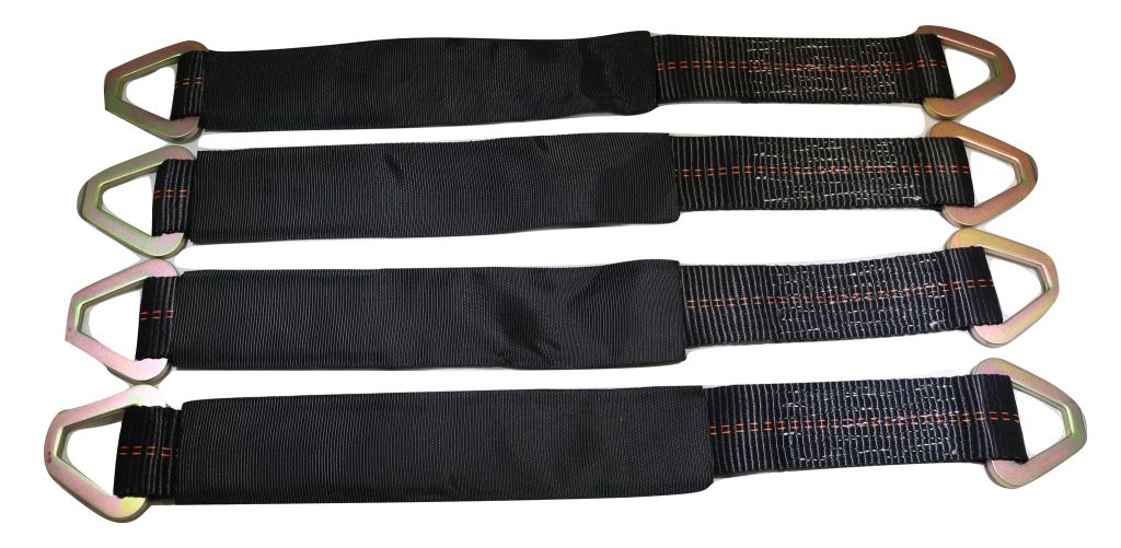 4-Pack Axle Strap & Ratchet Tow Strap Kit for Car Haulers | BLACK