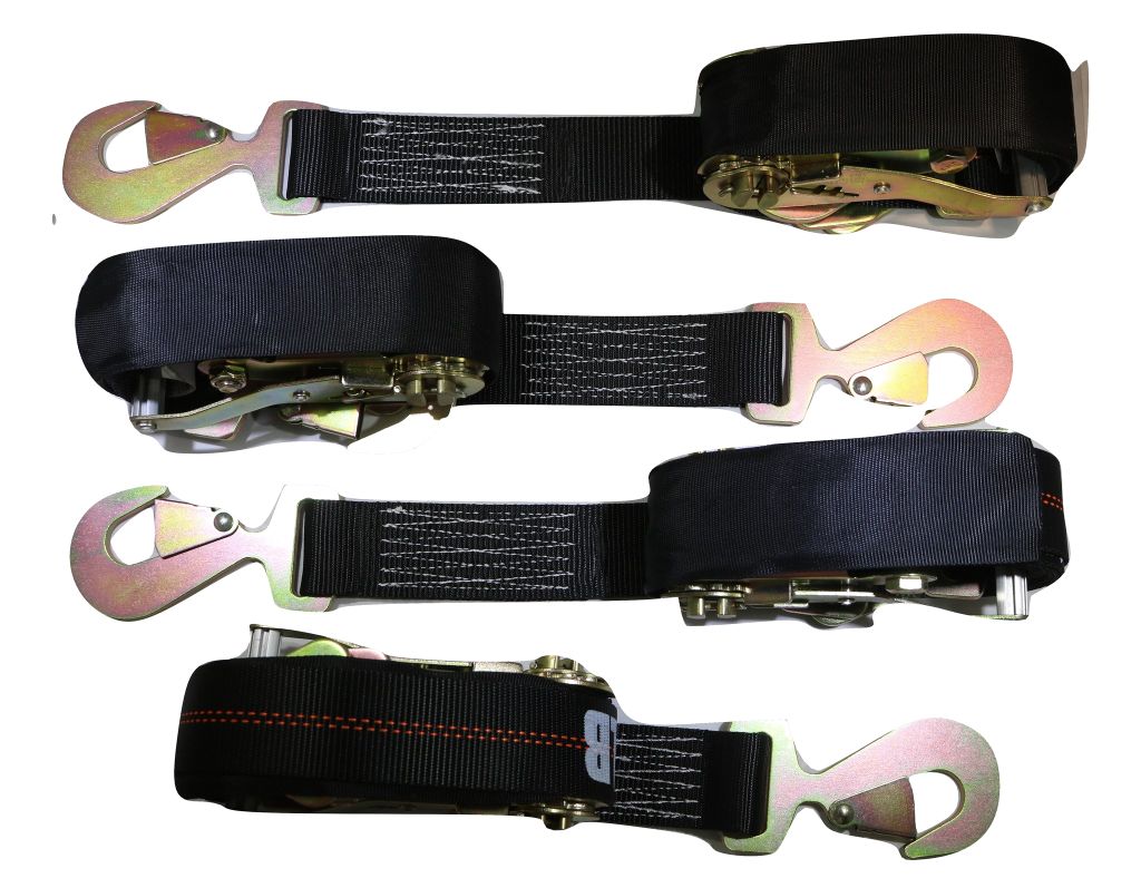 4-Pack Axle Strap & Ratchet Tow Strap Kit for Car Haulers | BLACK