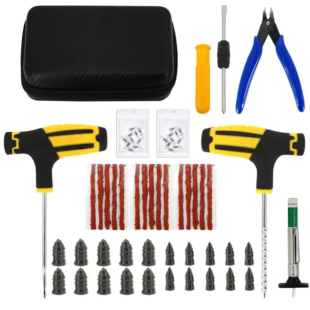 Car & Bicycle Tire Repair Tool Kit – 5-Piece Set with Needle-Nose Pliers, Vacuum Film & Portable Case | Roadside Emergency Puncture Repair
