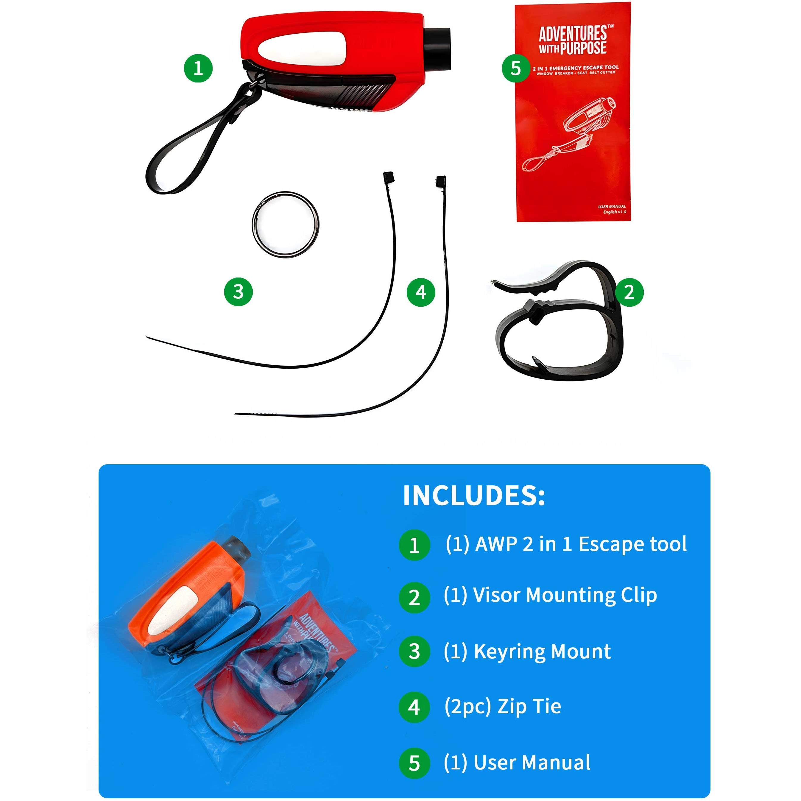 2-in-1 Emergency Window Breaker & Seatbelt Cutter – Essential Escape Tool for Every Family Vehicle