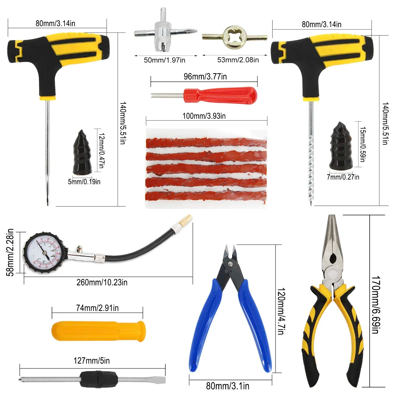 Car & Bicycle Tire Repair Tool Kit – 5-Piece Set with Needle-Nose Pliers, Vacuum Film & Portable Case | Roadside Emergency Puncture Repair
